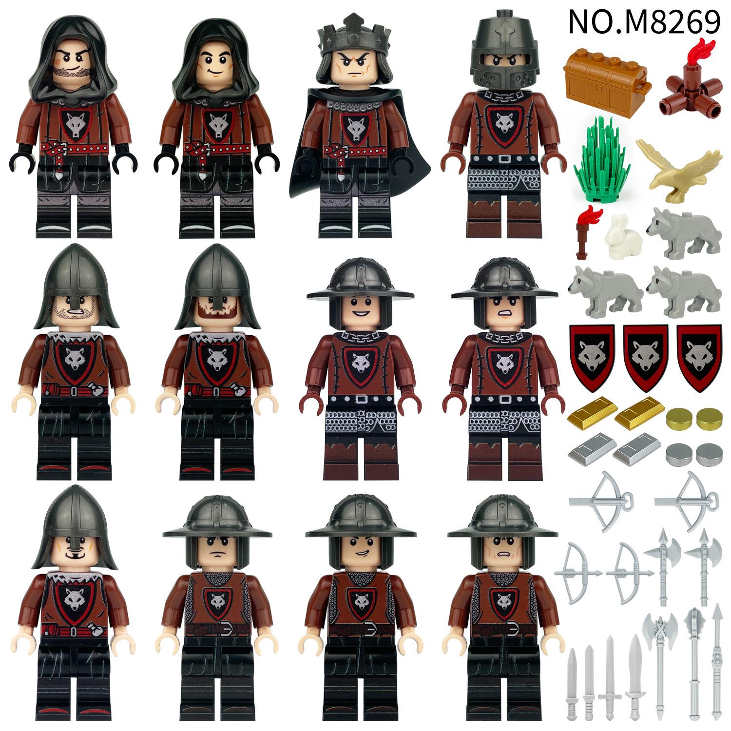 

MedievalwolfcavalryM8269cross-borderchildren sassembly small particles building block toy weapon shield accessories dog