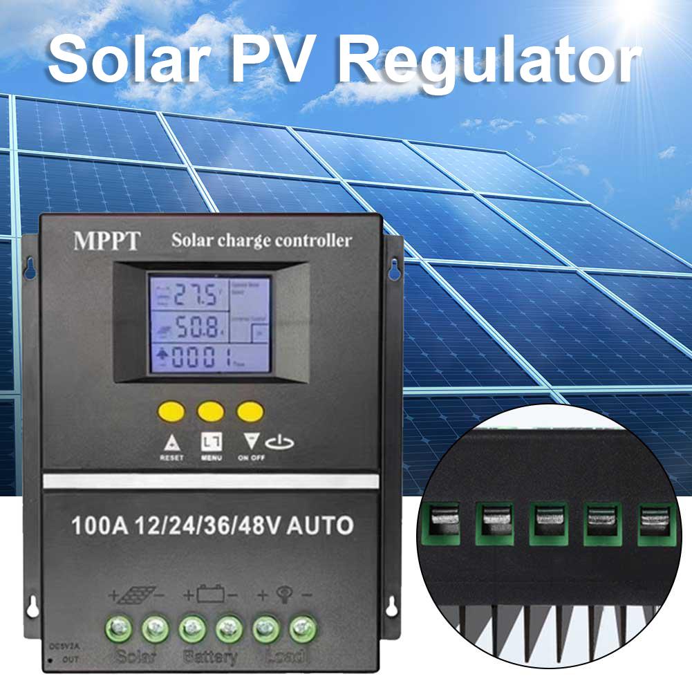 100A MPPT Solar Charging Controller LCD Display Auto Solar Charge Solar Panel Regulator 12V 24V 36V 48V Adaptive MPPT Controller
