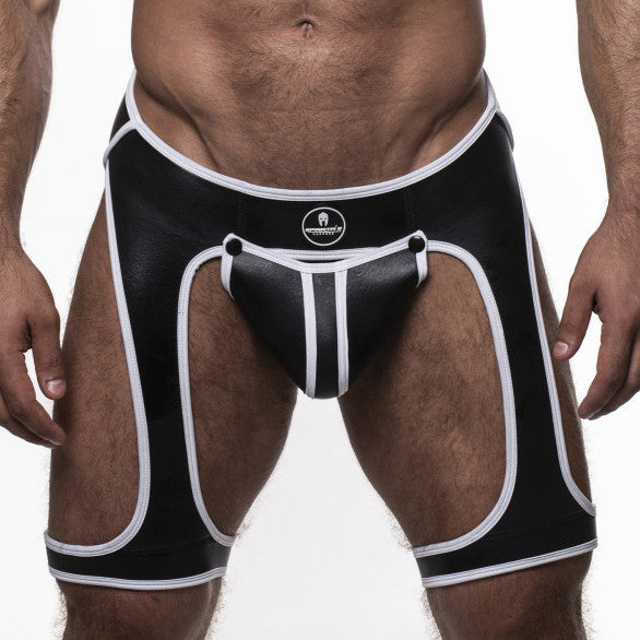 Backless Snax Black-White - Sparta's Harness - JockStrap
