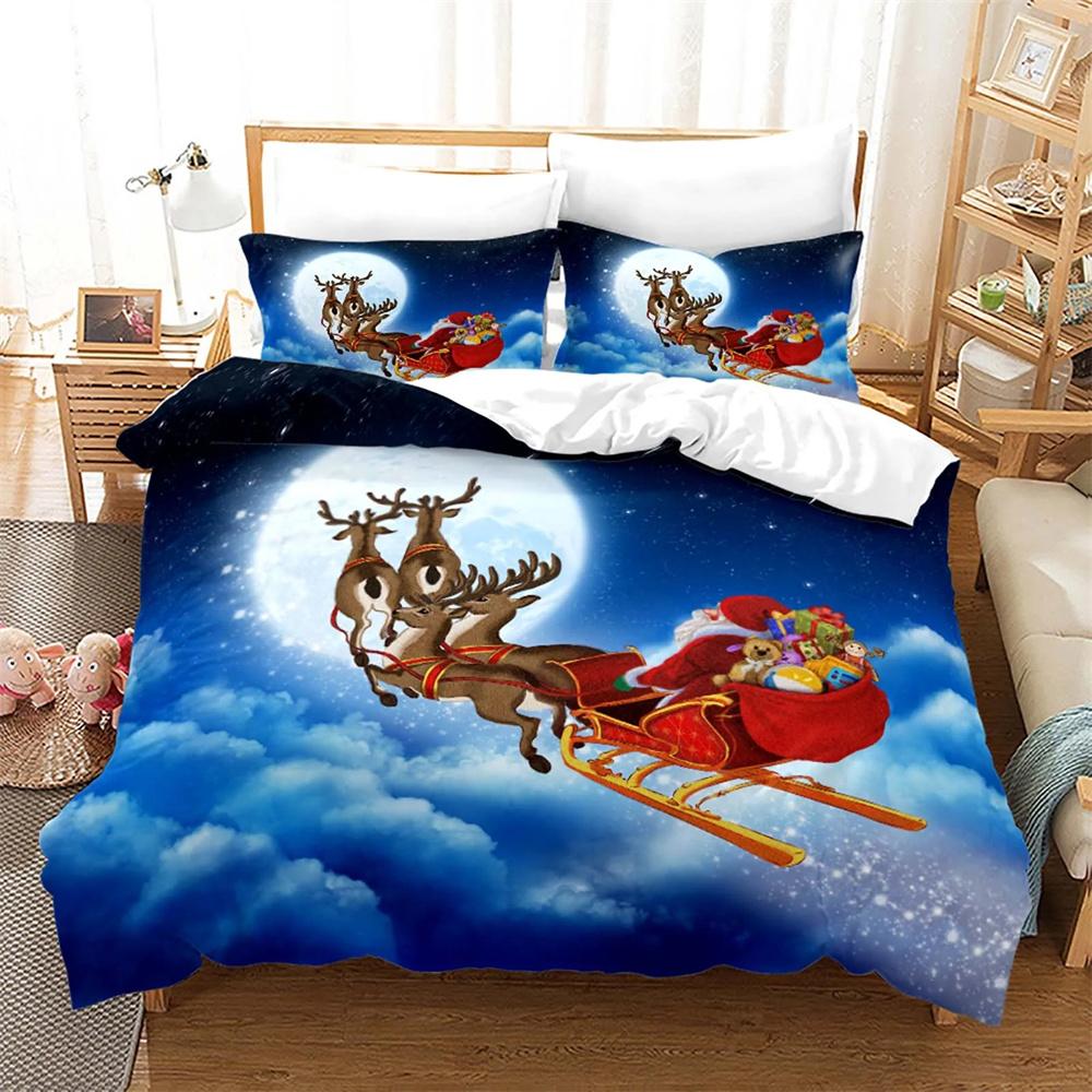 

Red Christmas Duvet Cover Santa Claus Snowman Bedding Set Microfiber Cartoon Comforter Cover With Pillowcases Kids Gift 135X200cm-2pcs