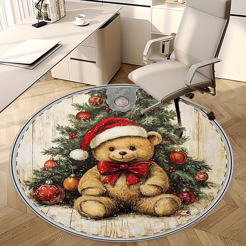 1pc Christmas Teddy Bear Santa Hat Chair Mat - Anime Cartoon Design, Non-Slip Carpet for Office Chair, Home Decor, Living Room, Bedroom, Game Room, Do