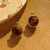 Hong Kong Style Autumn And Winter Tiger'S Eye Stone Maillard Semi-Round Ear Buckle, Light Luxury High-End Caramel Chestnut Niche Temperament Earrings