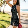 Rochie Mini Eleganta cu Buline, Decolteu Bardot, Fără Mâneci, Spate Decoltat, Talie Înaltă, Gât Legat de Gât, Stil Y2K, Modă de Vară, Petrecere Club, Vestidos