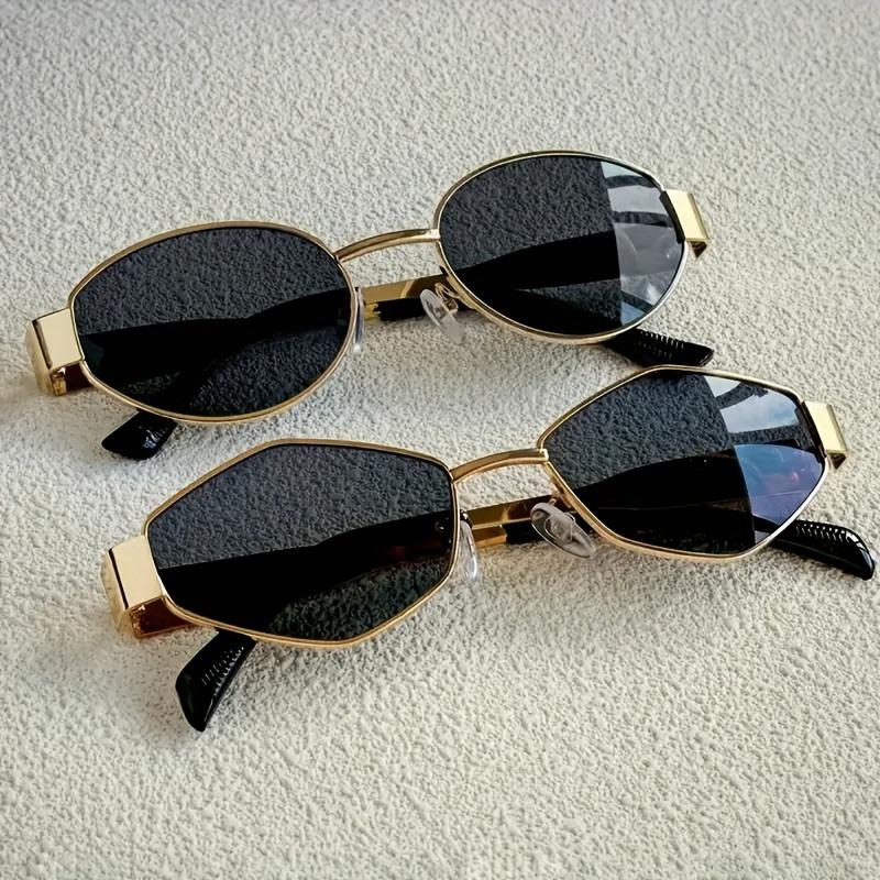 2 Pairs of Sunglasses Oval Retro Metal Frame HD Anti Blue Light Glasses For Women Decorative Glasses