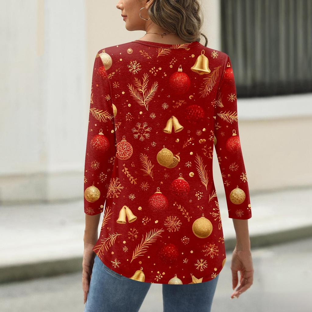 Women's T Shirt Christmas Print 3/4 Sleeve Daily Weekend Fashion Basic Round Neck Regular Top