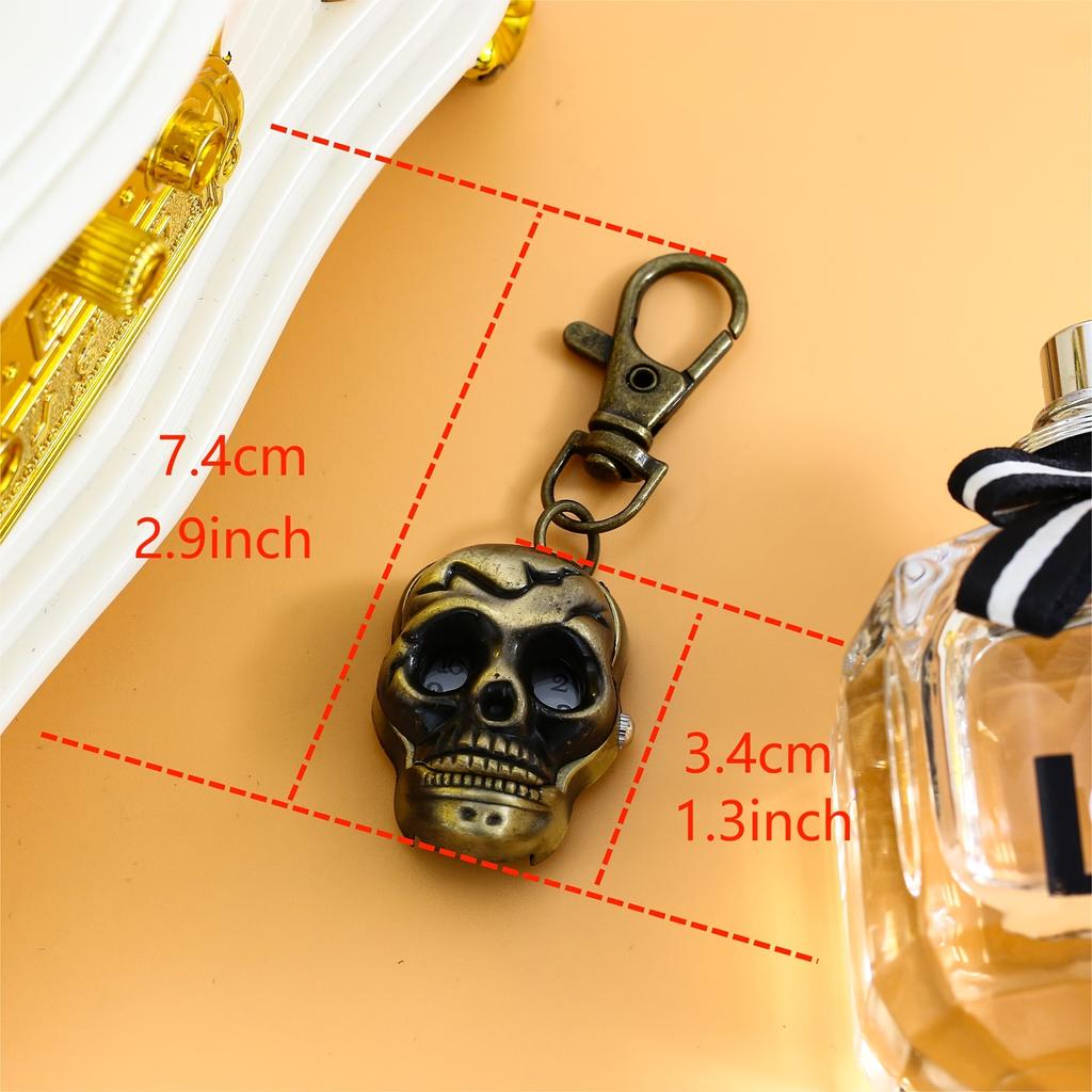 Skeleton Ghost Head Hanging Watch Keychain Watch Caribbean Pirate Skull Head Quartz Pocket Watch Trendy Flip Pocket Watch