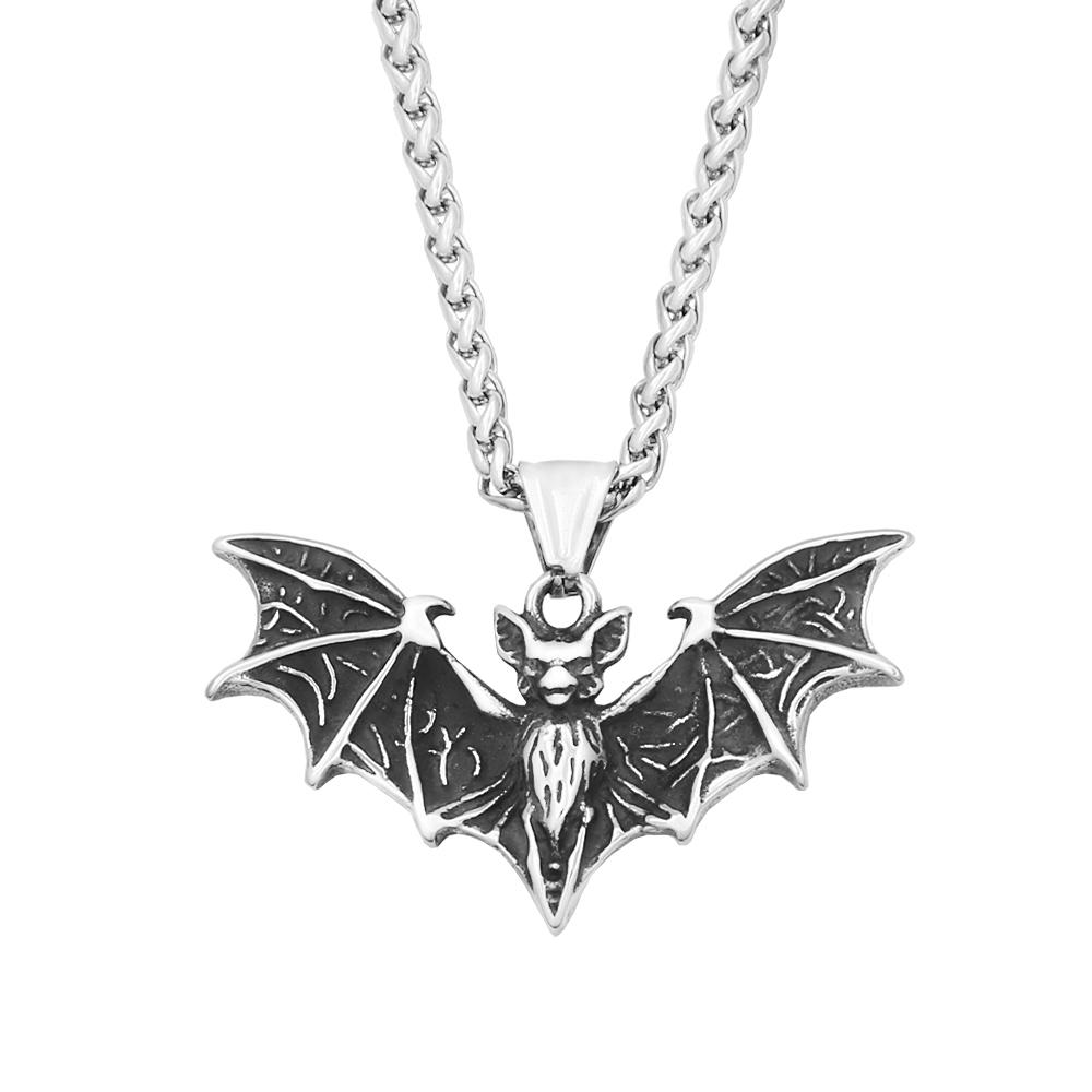 Gothic Fashion Stainless Steel Bat Pendant Detailed Necklaces for Men Women Fashion Punk Exaggeration Animal Jewelry Accessories