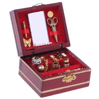 1:12 Puppenhaus Miniatur Gefüllte Holz Schmuckschatulle Raum Accessoire Dekorationen