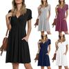 Women's Ladies Summer Casual Loose Color V-Neck Short Sleeve Dress