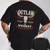 Outlaw Whiskey Western Whiskey potisk Motocyklové tričko zadní potisk Pánské krátký rukáv kulatý výstřih C