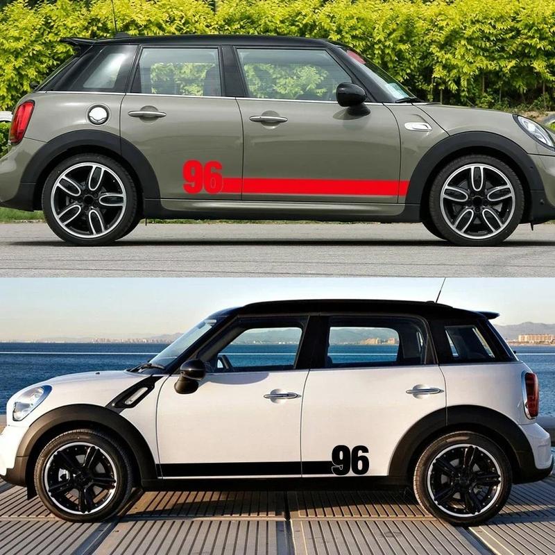 2PCS Car Body Side Waist Line Stickers Number 96 Vinyl Decals Auto Decoration Decals Accessories For Mini Cooper JCW Countryman