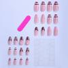 Almond Shape False Nails with Brown Stripes and Pink Flowers Design 24 Pieces for Party Wedding Daily Use