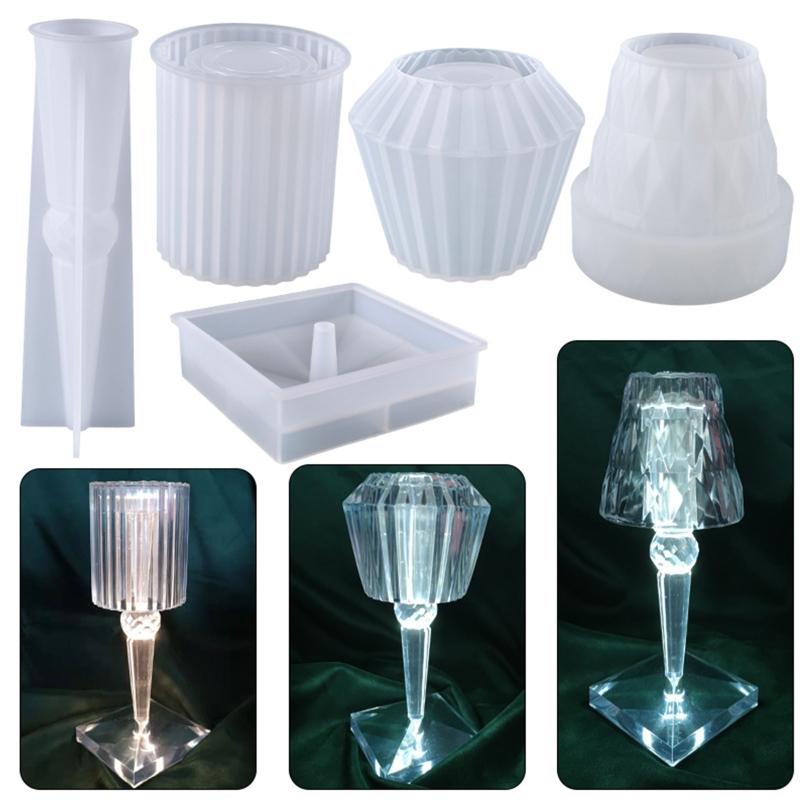 Crystal Desktop Lamp Epoxy Resin Mold DIY Table Lampshade Silicone Mold Warm White Light Sheet Pen Holder Mould