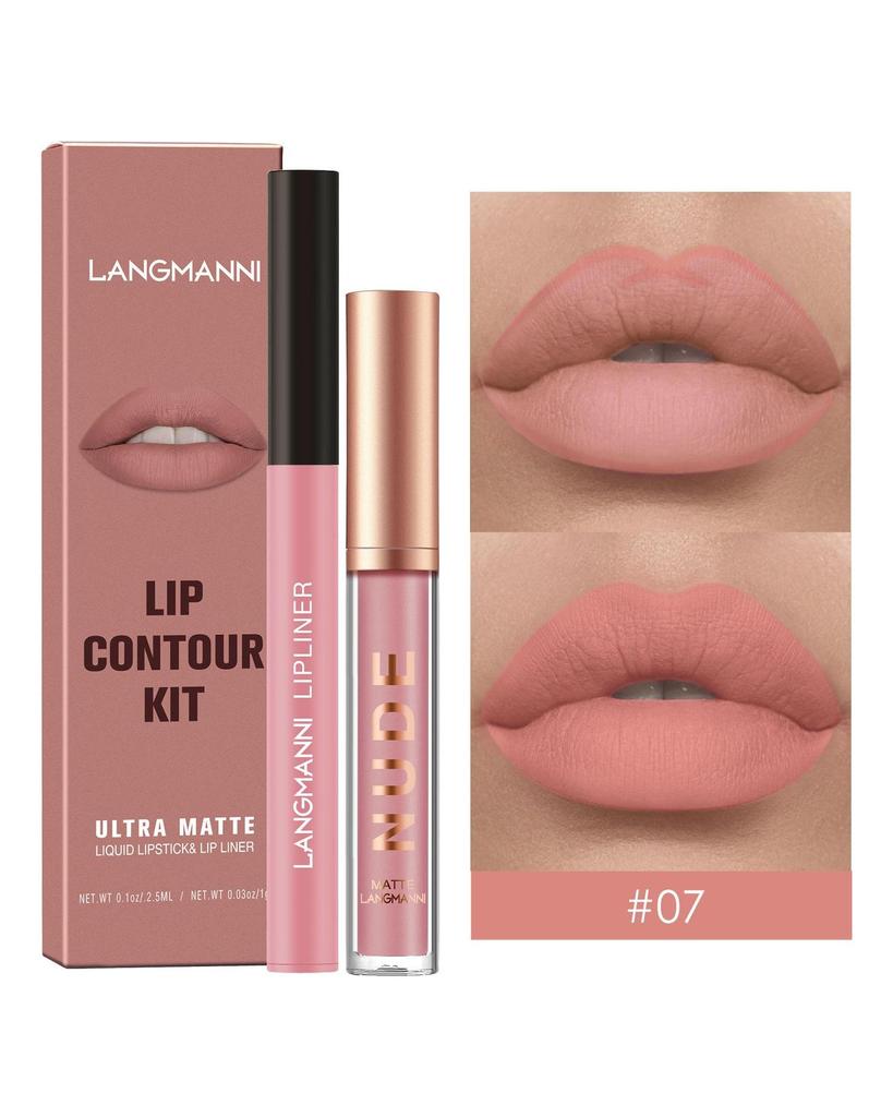 Langmanni Lipgloss Lipliner-Set 2 Sets nicht klebendes Cup-Matt-Lipgloss-Set