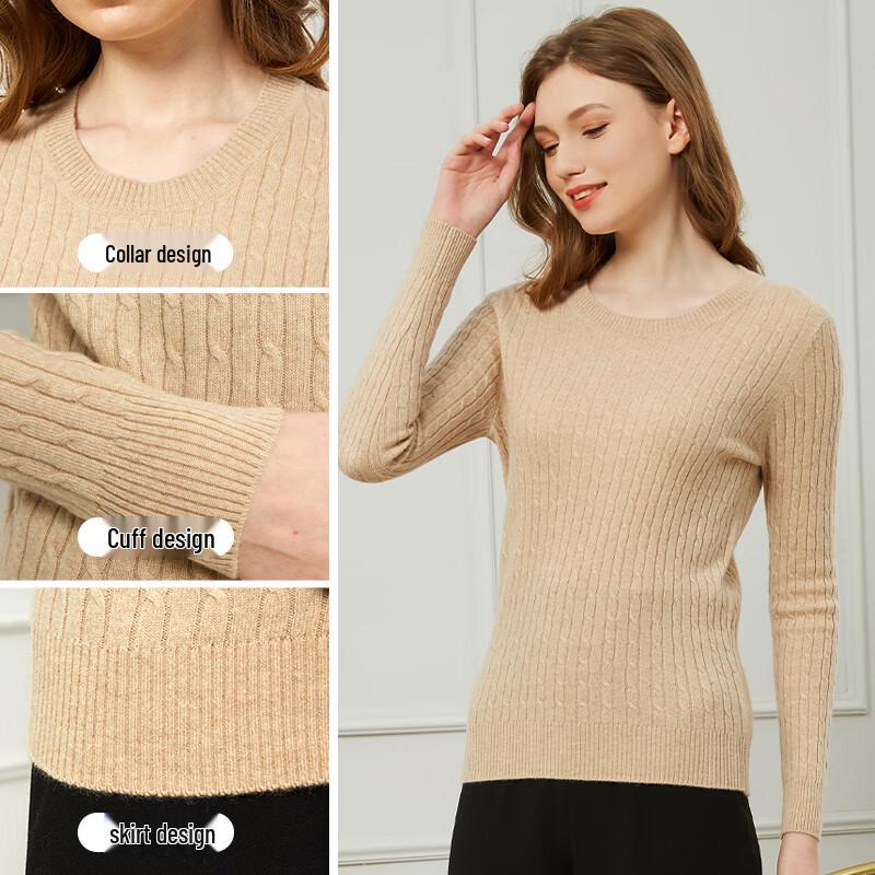 Hengyuanxiang Women's Slim Fit Cashmere Round Neck Sweater