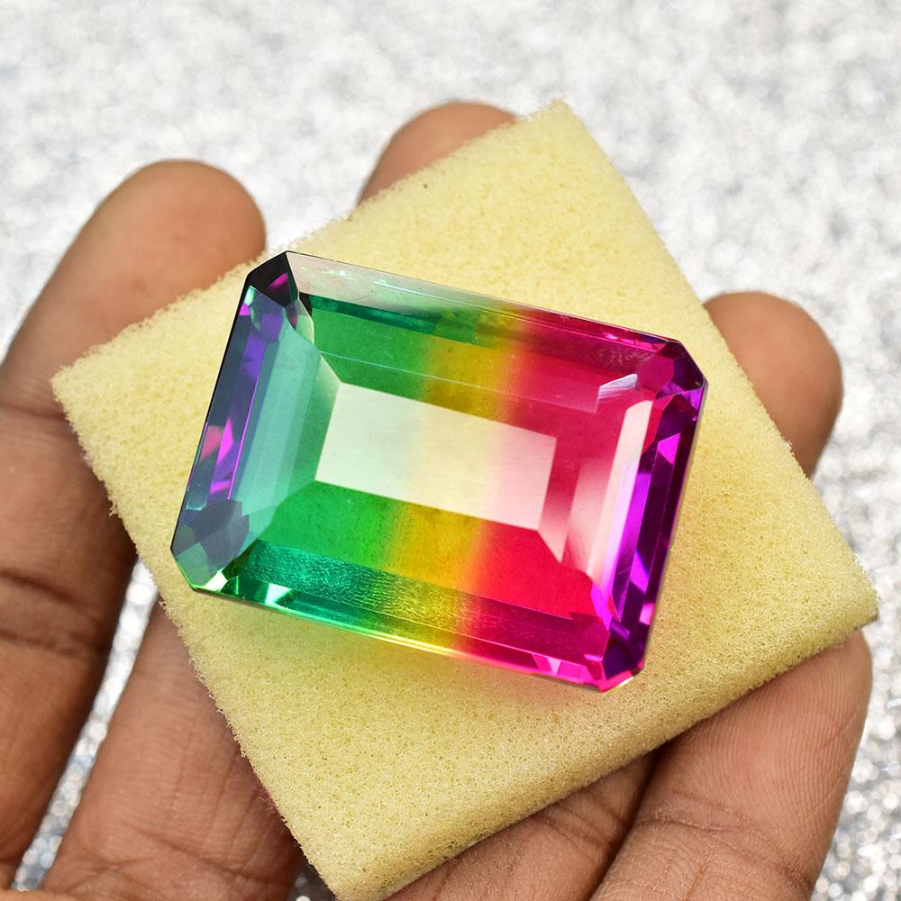 Lab-Created Tourmaline Loose Gemstone 117.65 Multicolor Emerald Cut October Birthday Birthstone