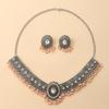 Retro Diamond-encrusted Pearl Tassel Earrings Necklace Set Retro Accessories