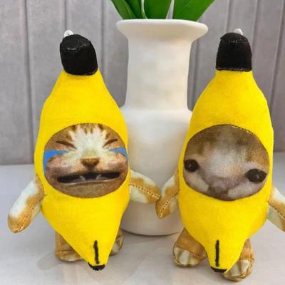 Mignon Heureux Pleurant Banane Chat Peluche Pendentif Porte-clés Chat Peluche Jouet Ludique Voiture Sac Porte-clés Accessoires Cadeaux Enfants