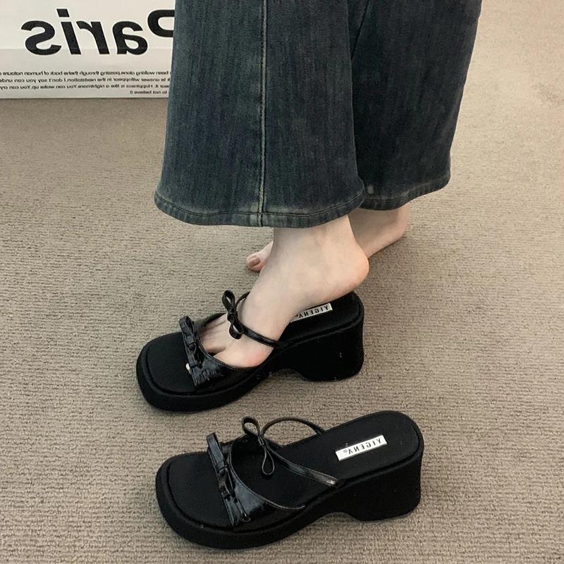

Fashion Summer Platform Wedges Heel Women Slippers Fashion Thick Bottom Shoes Ladies Elegant Dress Slides 35 чёрный