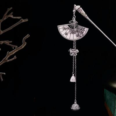Elegant Silver Fan Bell Hairpins: High-End Hanfu Hair Accessories with Dangling Ornaments for Women