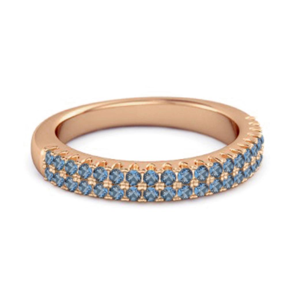 London Blue Topaz Dual Row Pave Band Ring- 925 Sterling Silver Rose Gold Vermeil