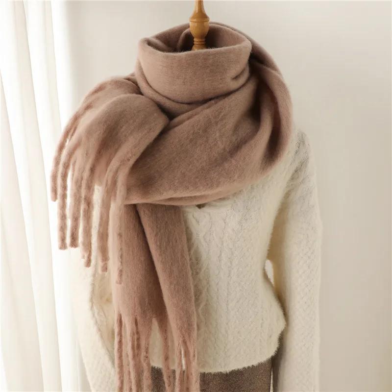 Women Solid Scarf Tassel Wrap Warm Shawl Thickening Neckerchief Fashion Soft Scarves For Europe America Autumn Winter 240cmX38cm