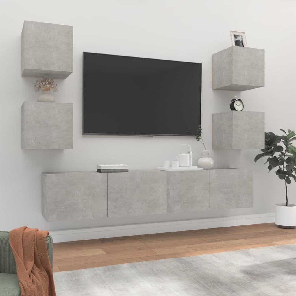 6 Piece TV Cabinet Set Concrete Grey Particleboard