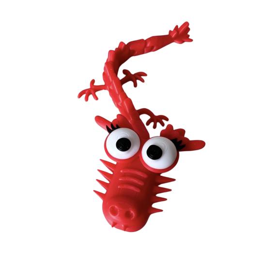 3D Printed Cartoon Dragon Dragon Ornament with Figurine Big Eyes Movable Joints Stress красный