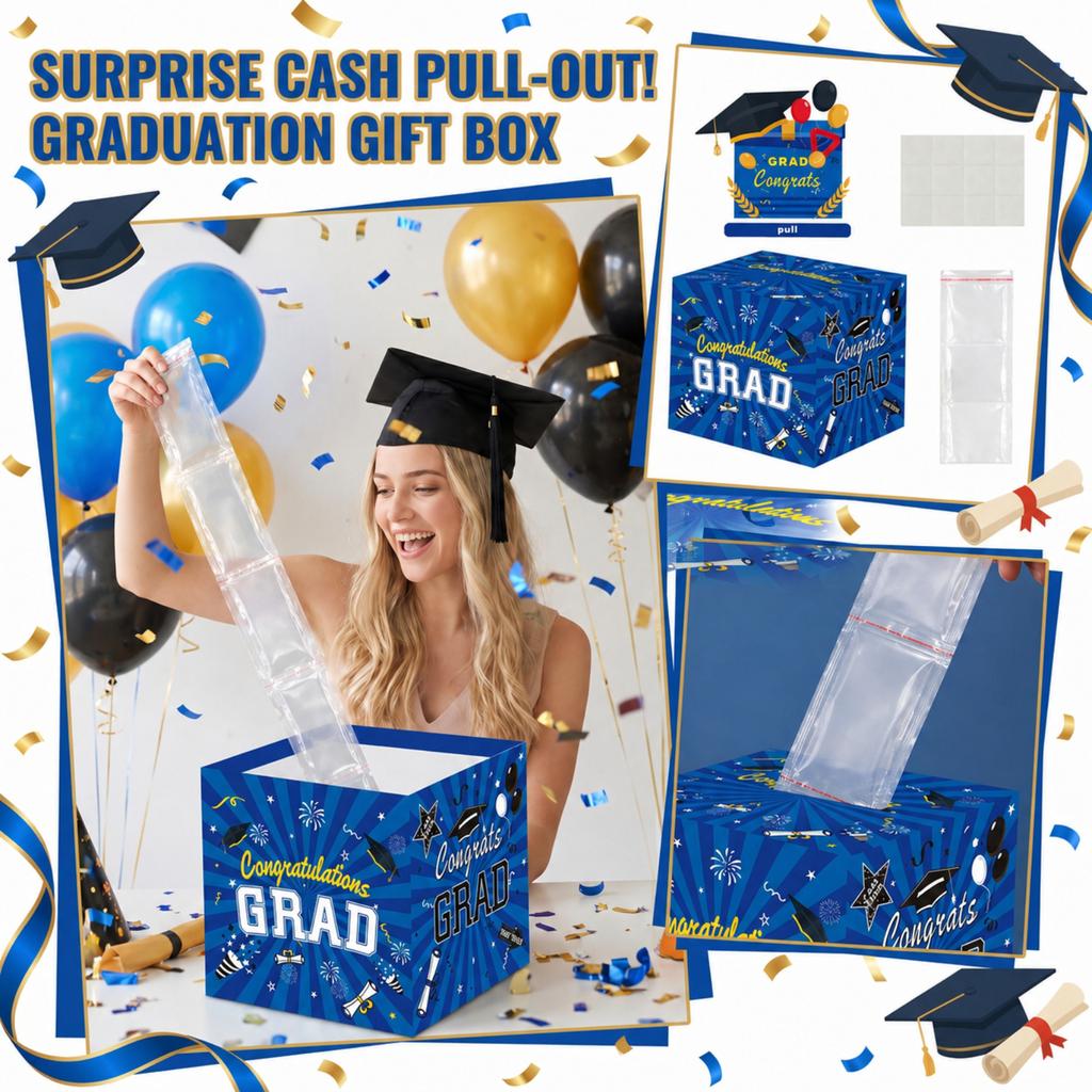 Graduation Party Money Pull Box Gift Box Graduation Theme Decorative Box for Graduation Ceremony Celebration Event Supplies