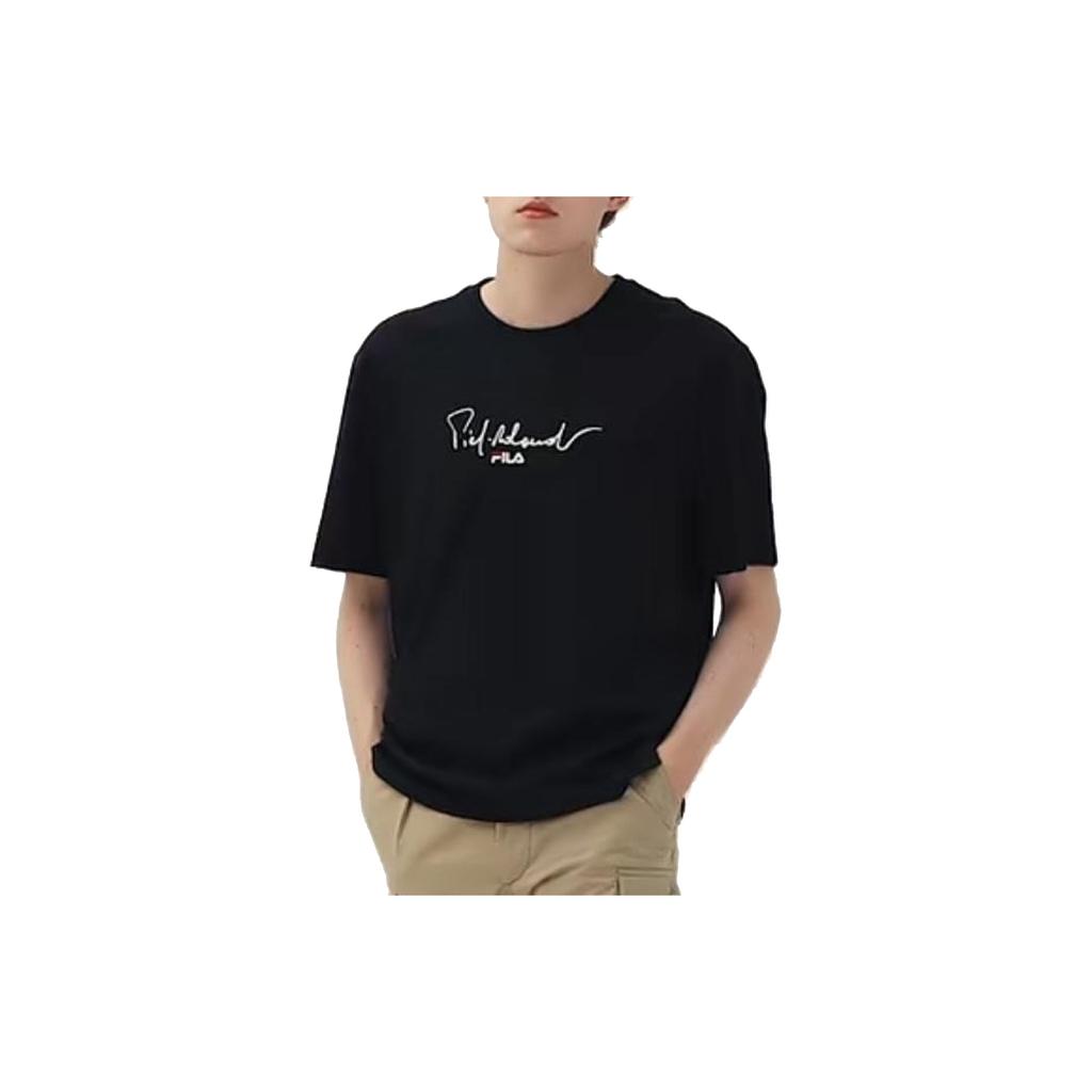 FILA Casual Breathable Knitted Round Neck Short Sleeve T-Shirt Men Tops Black F11M118102FBK