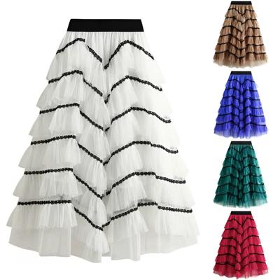 Tooxika New Women's Half Length Skirt, Retro Mesh Large Hem Skirt, Versatile Long Skirt