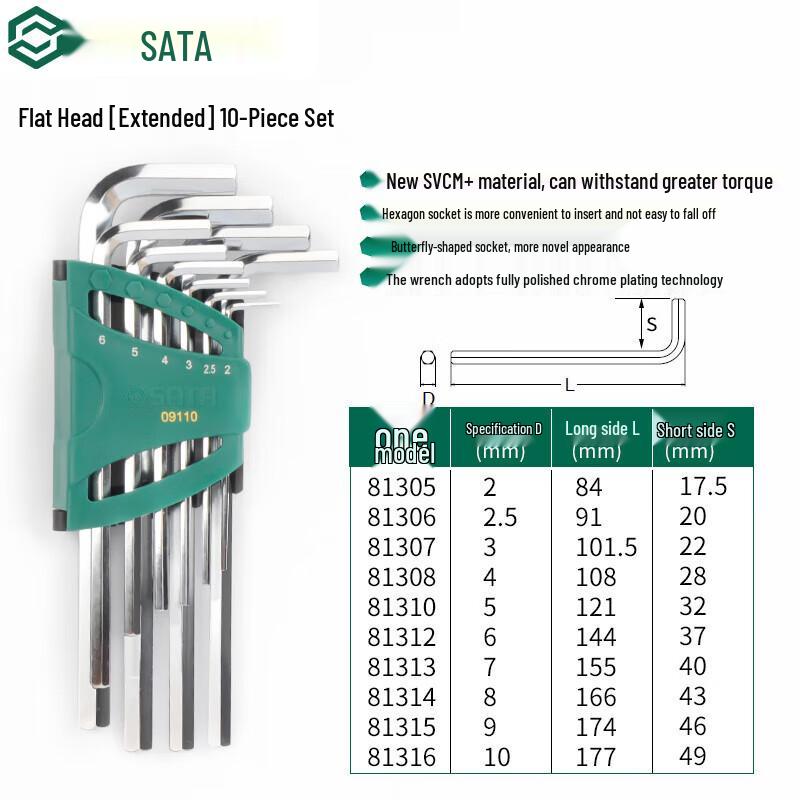 SATA 10-Piece Extended Hex Key Wrench Set