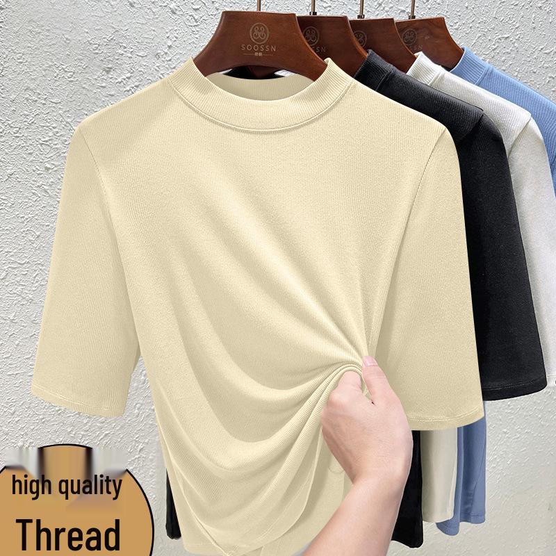 

Straight Shoulder Ribbed Slim Mid-Sleeve Women s Summer T-Shirt - Breathable Round Neck Five-Point Sleeve XL (Recommended 110-125 jin)