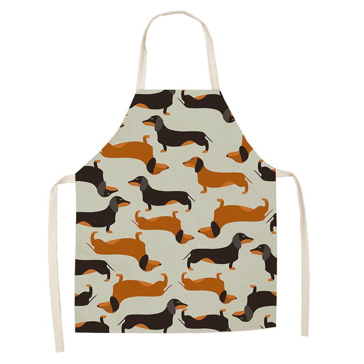 1 Pcs Cotton Linen BullDog Dog Print Kitchen Aprons Unisex Dinner Party Cooking Bib Funny Pinafore Cleaning Apron