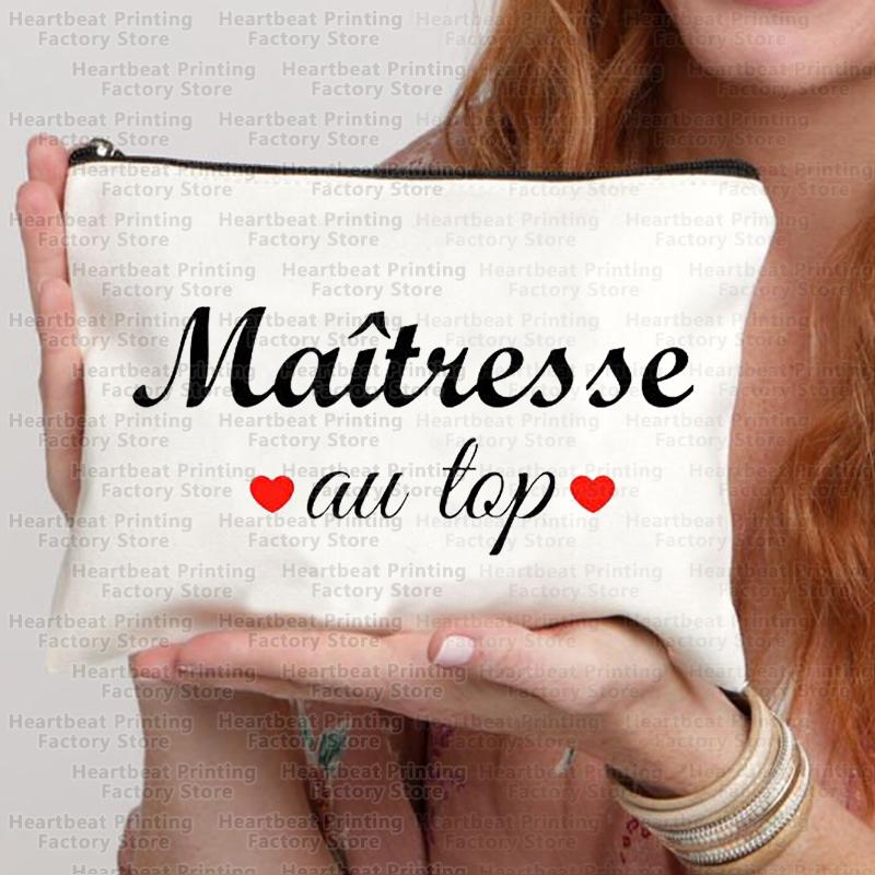 French Thank You Maîtresse Print Travel Cosmetics Bag Lipstick Bag Pencil Case Pouch Bags for Women Back To School Gift