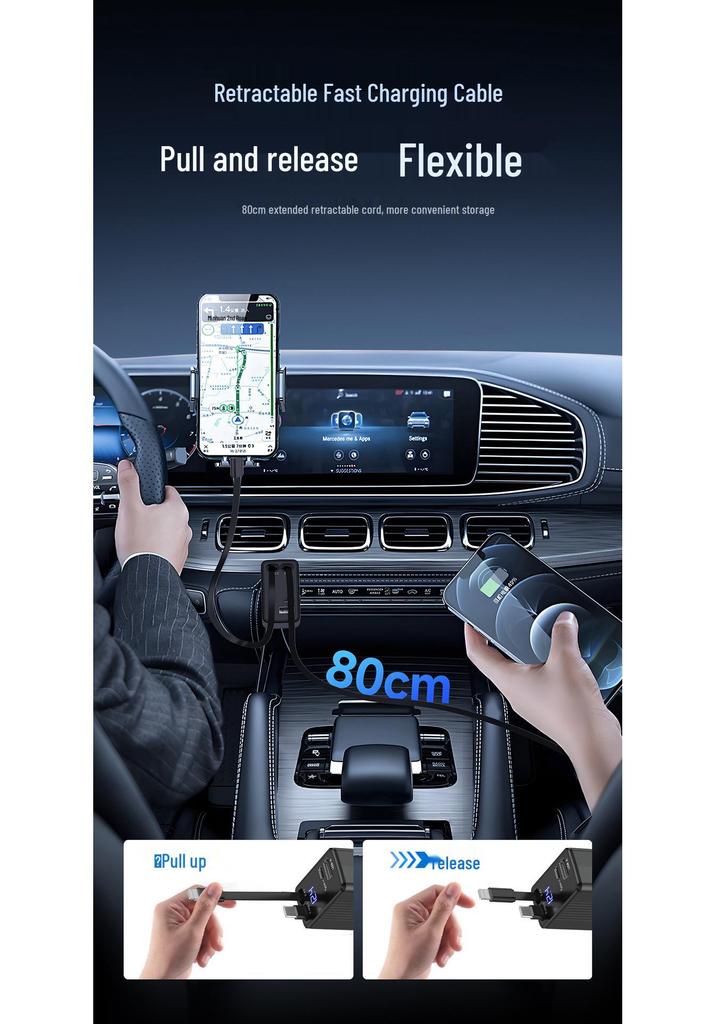 Gallium Nitride Car Charger: Super Fast Charge for Apple, Huawei & Xiaomi with One-to-Four Data Cable