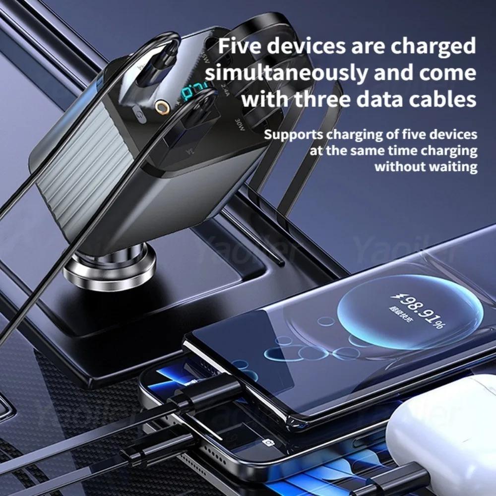 120W Retractable Car Charger Adapter, 5-in-1 Fast Charging USB C Starry Sky Phone Charger with 3 Retractable Cables,for IPhone