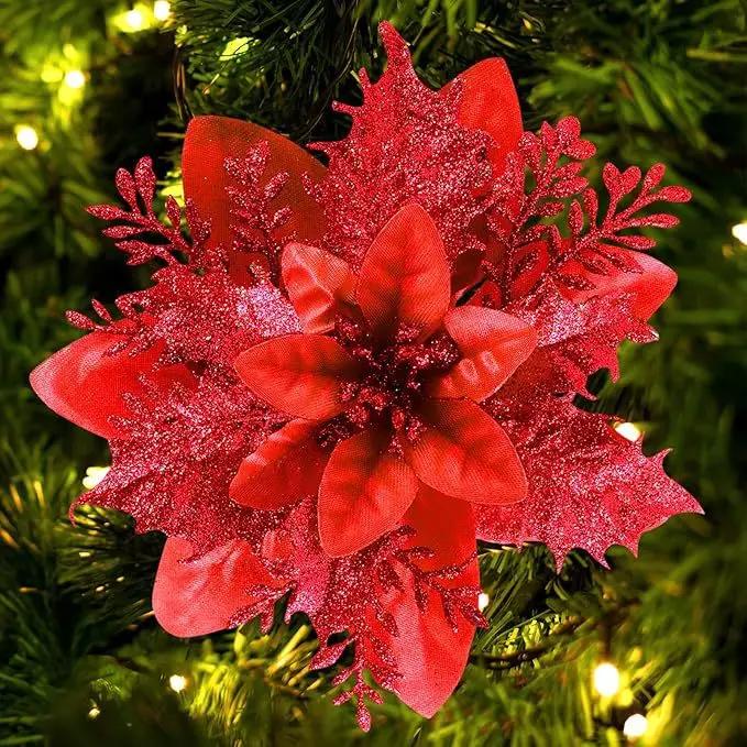 

14cm Artificial Christmas Tree Flower Glitter Decoration Xmas Tree Ornaments Merry Christmas Decor for Happy New Year Navidad