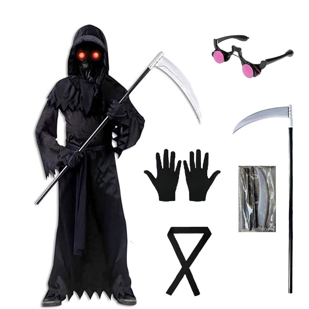 New halloween cosplay sickle dark messenger ghost costume children cos reaper luminous dress up costume