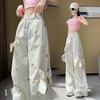 Street Fashion Summer Cargo Pants Women New Elastic High Waist Little Bear Bow Youthful Vitality Casual Loose Wide Leg Trousers