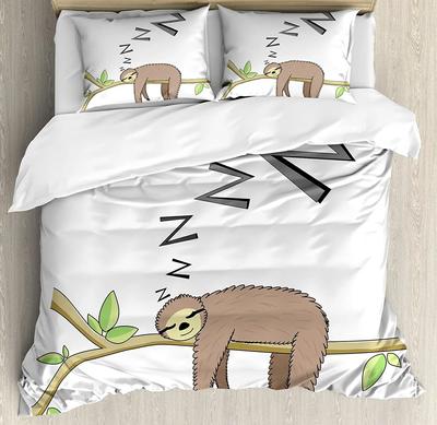 Faultier Bettwäsche Set für Schlafzimmer Bett Zuhause Cartoon Säugetier auf tropischem Dschungel mit grünem Bananen Bettbezug Steppdeckenbezug Kissenbezug