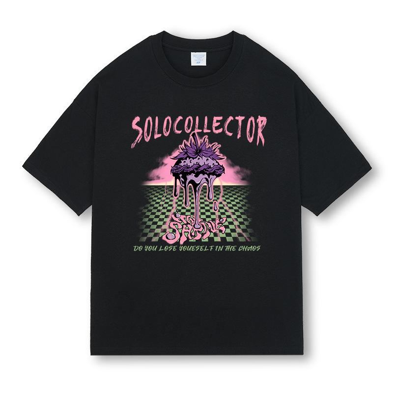 

Весенне-летняя новая национальная модная футболка в стиле хип-хоп с круглым вырезом, одежда для пар, креативный забавный узор, свободный короткий рукав с буквенным принтом XXL чёрный