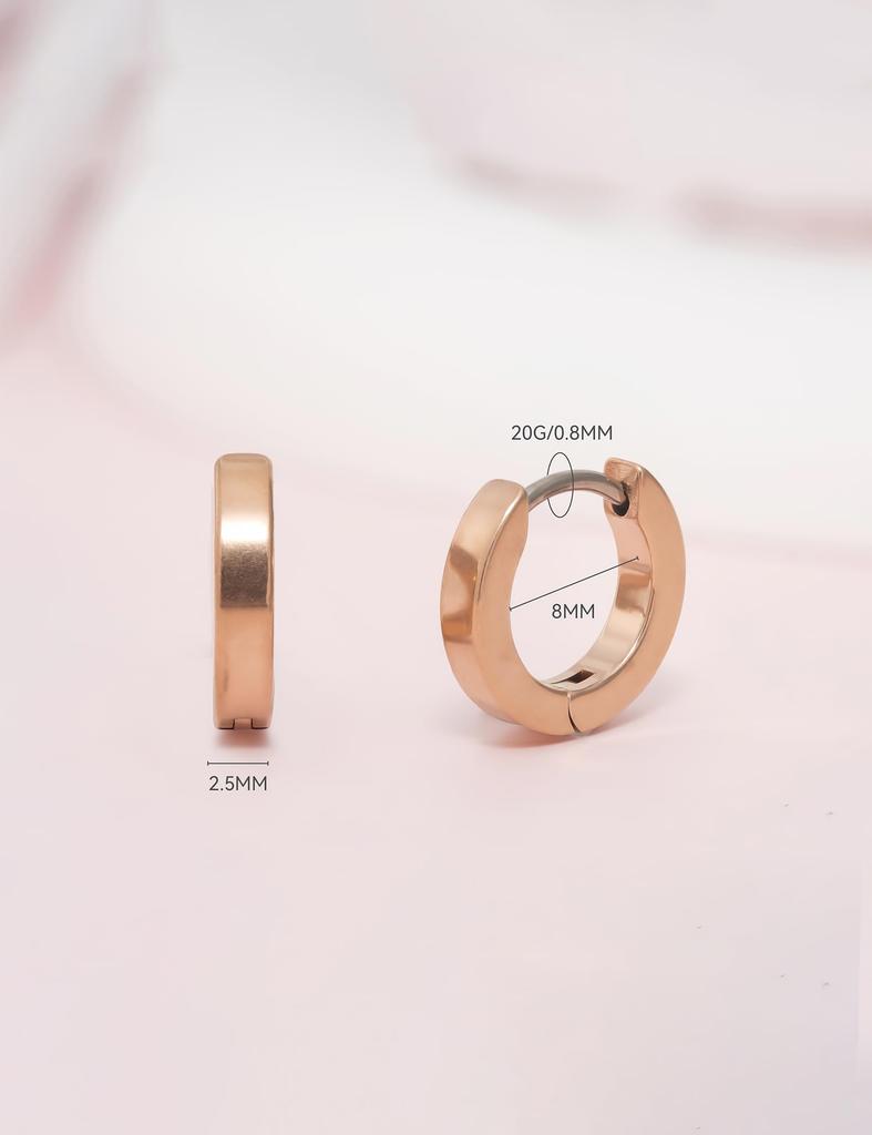 Limerencia G23 Pure Titanium Hypoallergenic Huggie Hoop Earrings for Women Girls Sensitive Ears Rose (8 Millimeters, Gold)