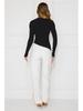 European Women's New Fashion Ribbed Slit T-shirt: Solid Color Autumn Winter Slim Casual Top