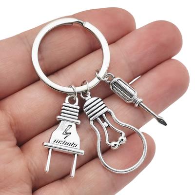 Creative Light Bulb Screwdriver Plug Keychain Electrician Key Chain Electrical Maintenance Professionals Unique Jewelry Gifts