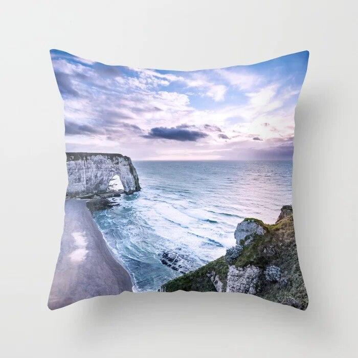 Summer Vacation Cushion Cover Pink Beach Wave Mountain Sofa Pillowcase Bedroom Home Car Office Accessories