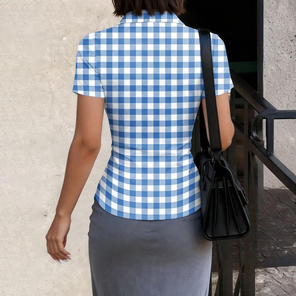 Women's Short Sleeve Button Down Shirt Slim Fit Collared Blouse Lightweight Breathable Summer Top for Casual Workwear