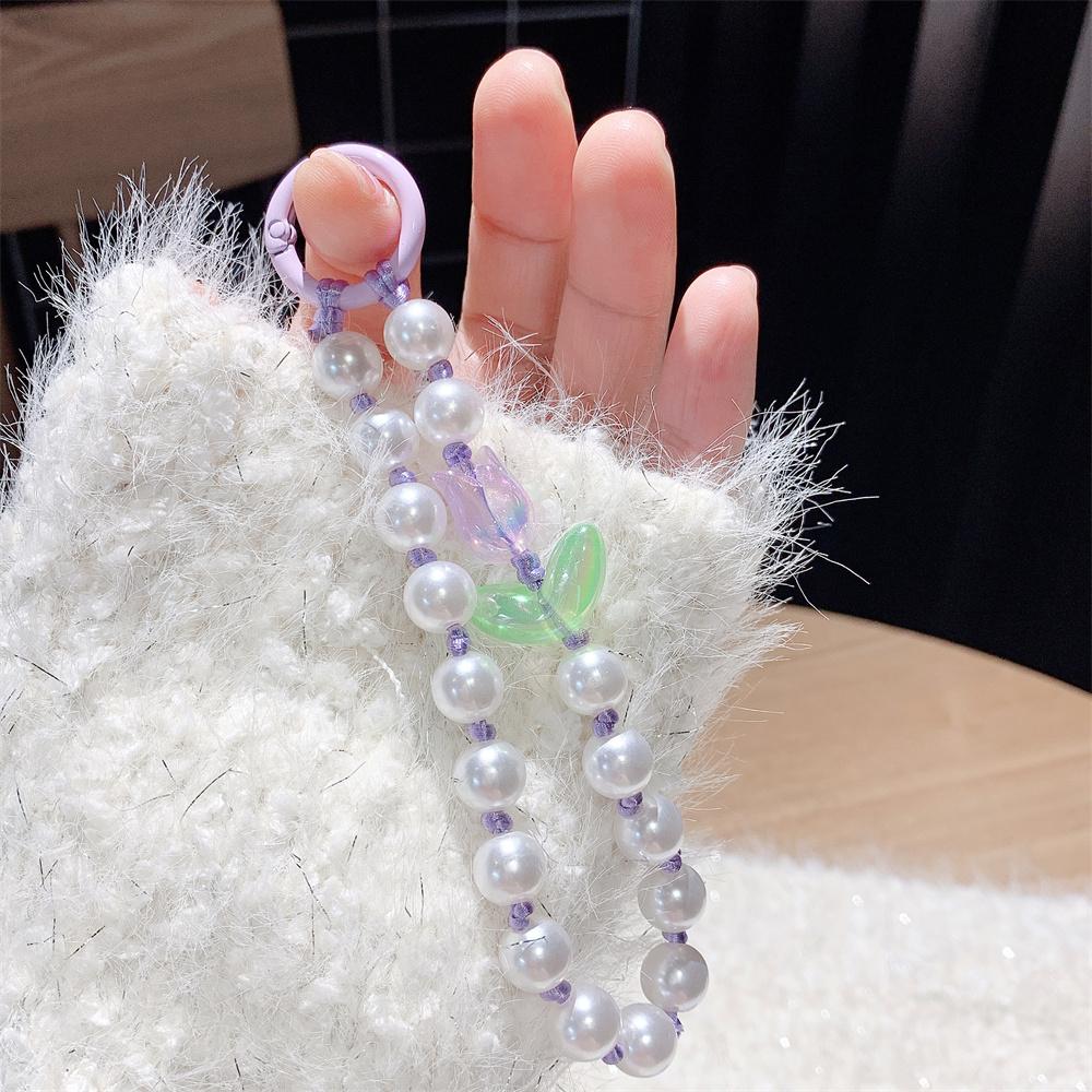 

INS Beading Pearl Lanyard Bracelet Phone Pendant Keychain for Cellphone Bag Strap Keyring Jewelry Hanging Chain Buckle морилка червоний колір 19