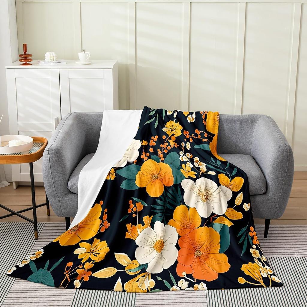 Japanese Floral Throw Blanket X Plush Cherry Blossoms Flannel Fleece for Sofa Couch Kids Room Decor