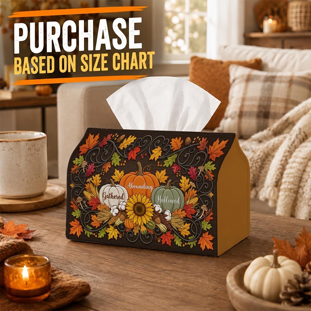 1pc Boho Botanical Fall Tissue Box - Sunflower Pumpkin Napkin Storage Box, Suitable for Rolls/facial Tissues/single Sheets,Two Sizes Available for Aut